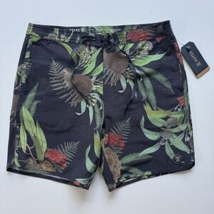 ROARK Chiller 17"‎ Kiwi Camo Boardshort Mens 30 7" Hemp Botanical Floral Swim